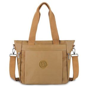 Nylon Tote Bag With Zier Work Or Travelï¼ˆLht Brownï¼‰